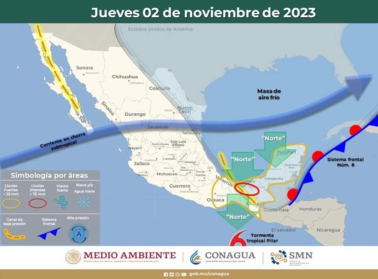 Evento de norte, lluvias y lloviznas tendrán presencia este jueves en Oaxaca